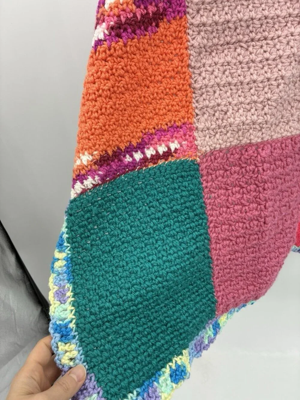 Handmade Crochet Baby Blanket Patchwork Afghan Boho Stroller Car Seat 28x23